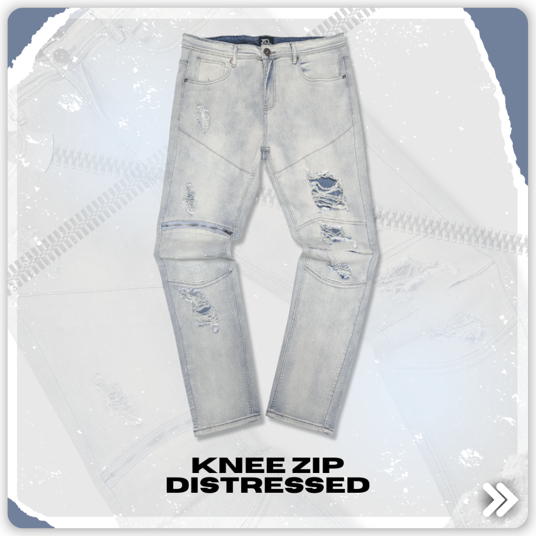 Denim with a Zip: The Distressed Knee Zip Jeans from Zamage