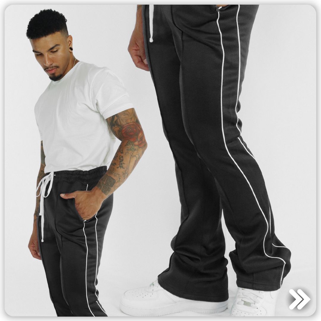 New Black Stacked Track Pants