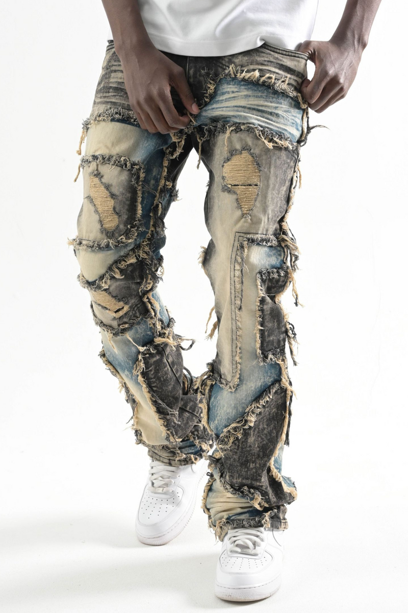 Multi Washed Pannel Stacked Denim (Vintage) (T4106)