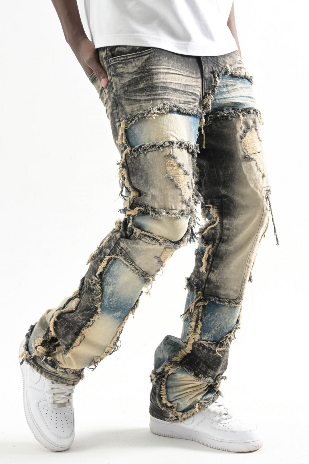 Multi Washed Pannel Stacked Denim (Vintage) (T4106)