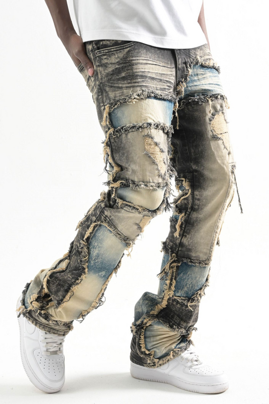 Multi Washed Pannel Stacked Denim (Vintage) (T4106)
