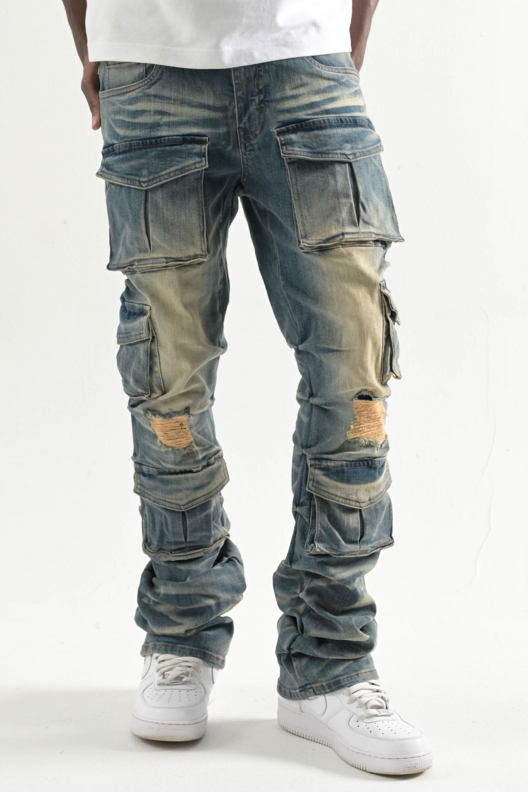 Multi Pocket Stretch Stacked Denim (Indigo) (T4111)