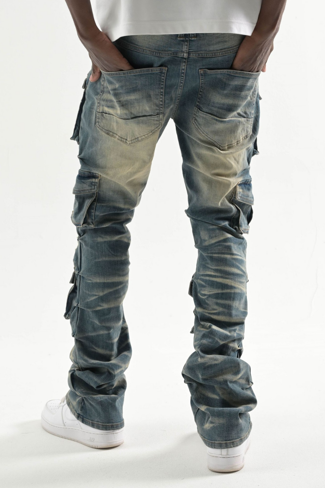 Multi Pocket Stretch Stacked Denim (Indigo) (T4111)