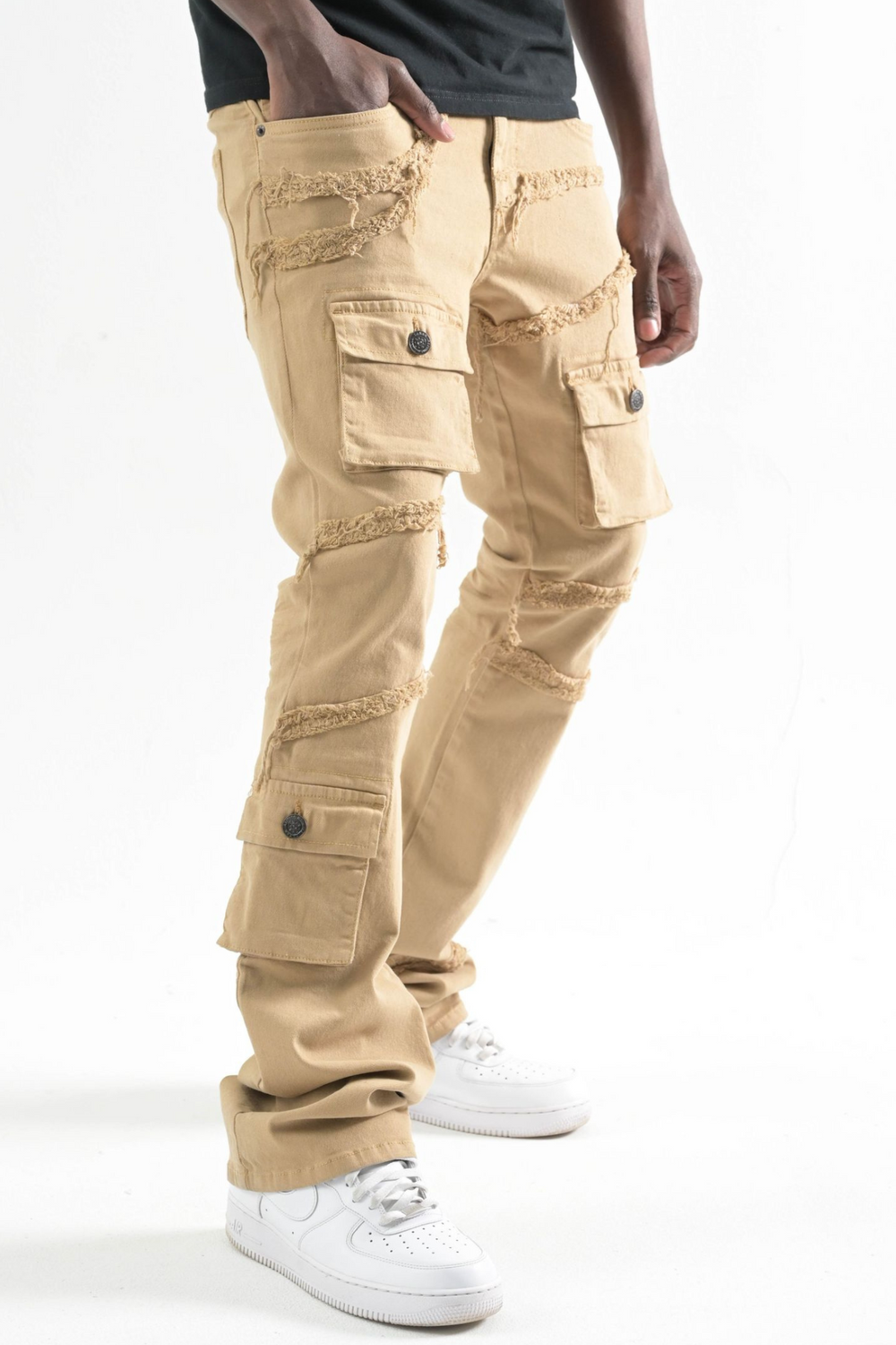 Twill Pocket Stacked Denim (Khaki) (T4109)