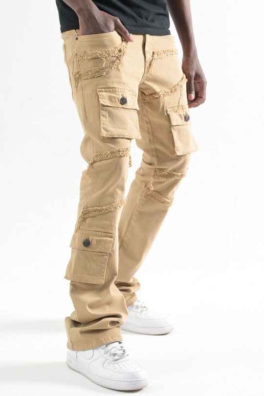 Twill Pocket Stacked Denim (Khaki) (T4109)