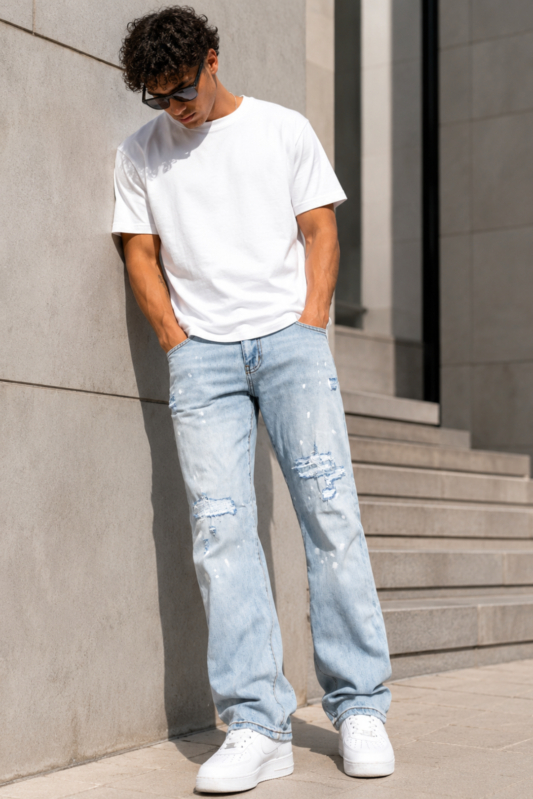 Legacy Paint Drip Relaxed Fit Denim (Light Blue) (M8823D)