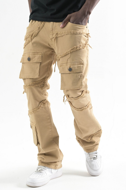 Twill Pocket Stacked Denim (Khaki) (T4109)