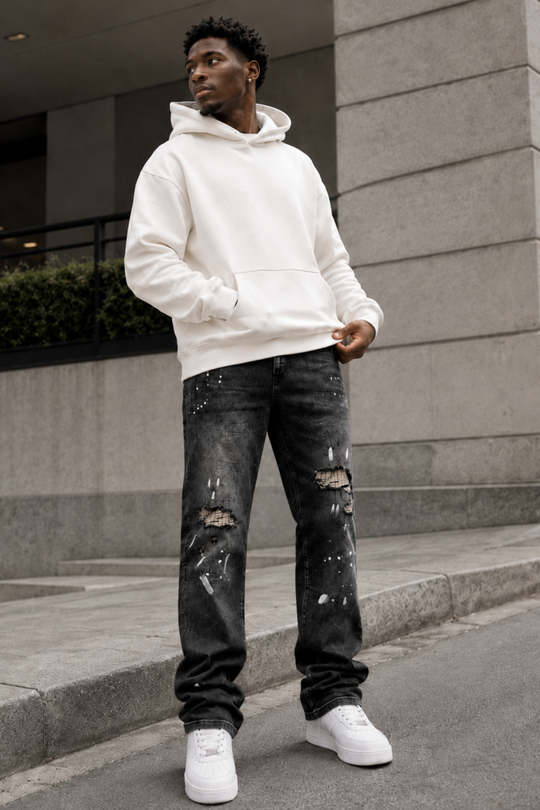 Legacy Paint Drip Relaxed Fit Denim (Black Wash) (M8823D)