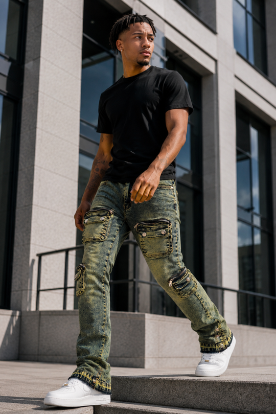 Dover Cargo Stacked Denim (Vintage Blue)
