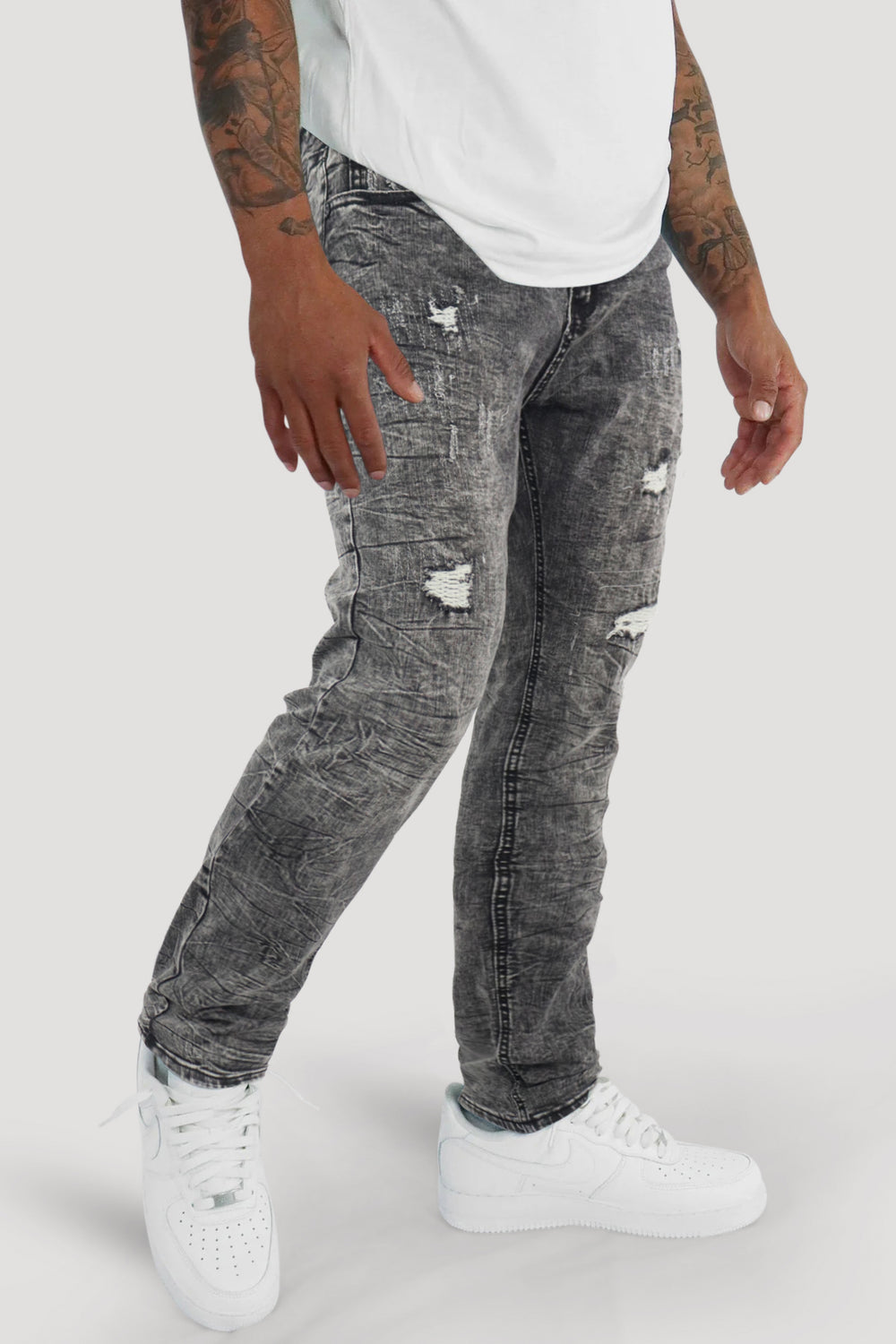 Distressed Slim Fit Denim (Black Acid Wash) (M8344D)