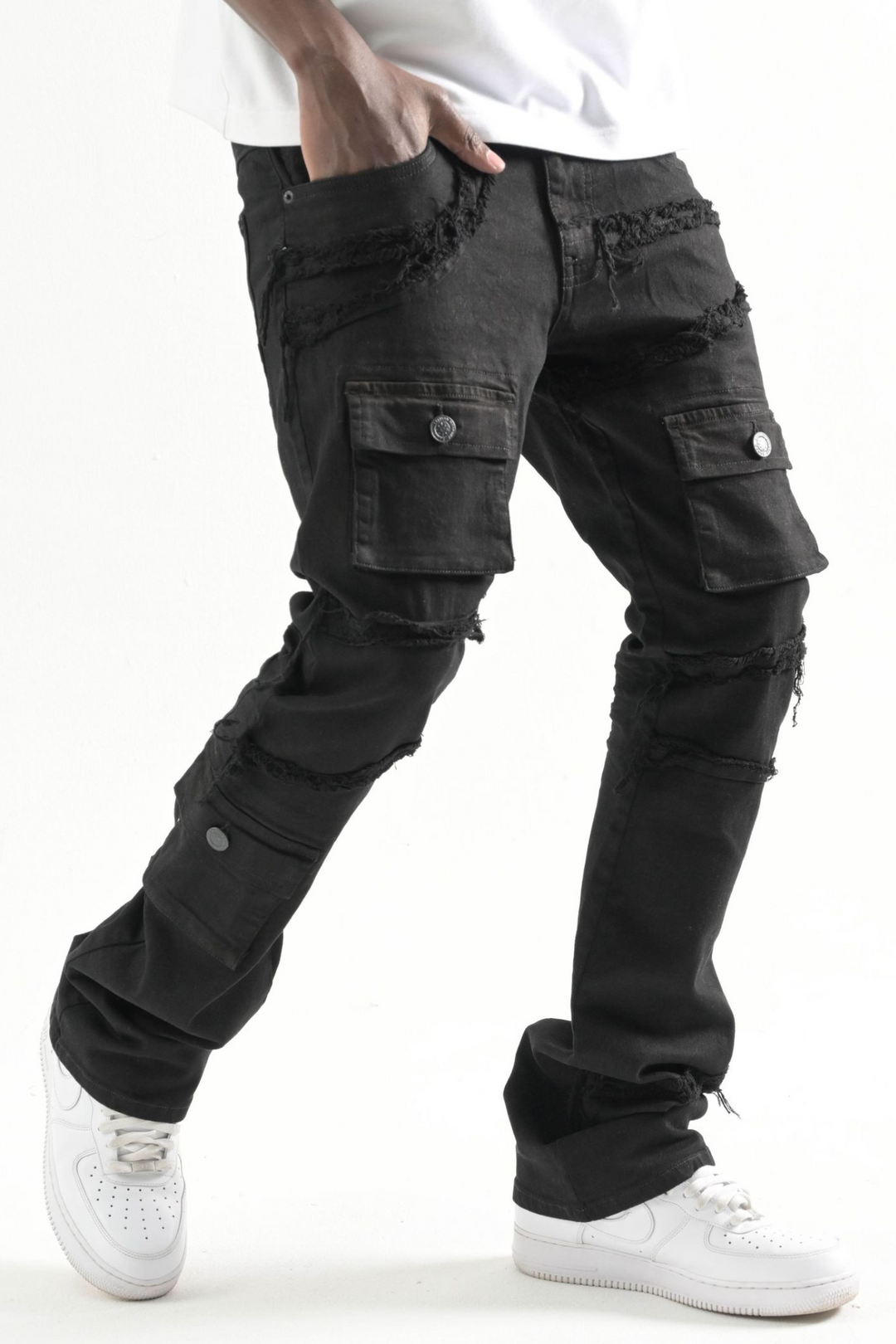 Twill Pocket Stacked Denim (Jet Black) (T4109)
