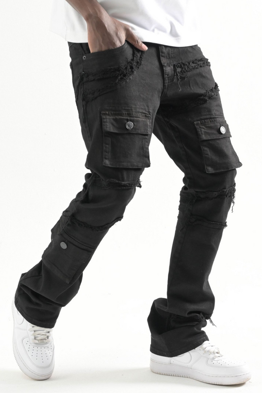 Twill Pocket Stacked Denim (Jet Black) (T4109)