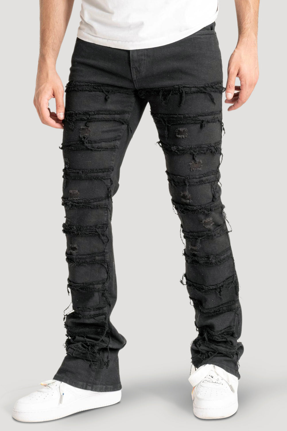 Distressed Layered Stacked Denim (Jet Black) (S3016)