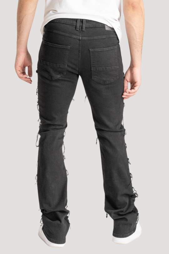 Distressed Layered Stacked Denim (Jet Black) (S3016) - Zamage