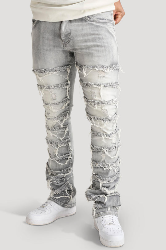 Distressed Layered Stacked Denim (Grey) (S3016)