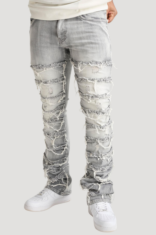Distressed Layered Stacked Denim (Grey) (S3016) - Zamage