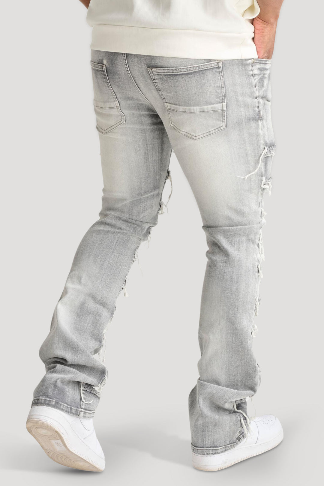 Distressed Layered Stacked Denim (Grey) (S3016)