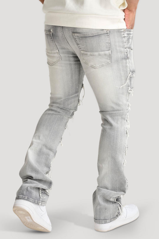 Distressed Layered Stacked Denim (Grey) (S3016)