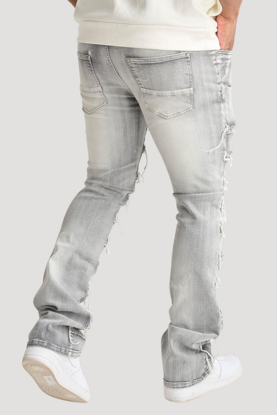 Distressed Layered Stacked Denim (Grey) (S3016) - Zamage