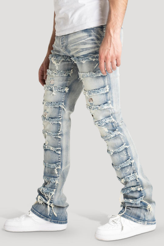 Distressed Layered Stacked Denim (Tint) (S3016)