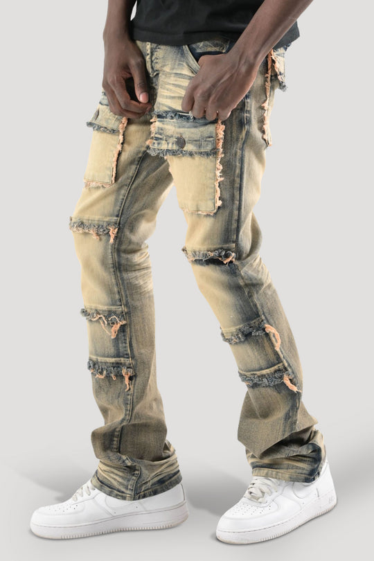 Frayed Multi Pocket Stacked Denim (Dark Indigo) (S3020P)