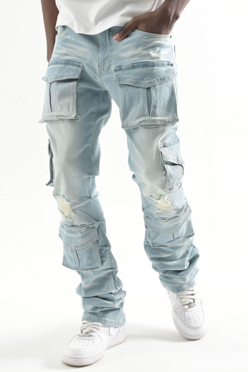 Multi Pocket Stretch Stacked Denim (Tint) (T4111)