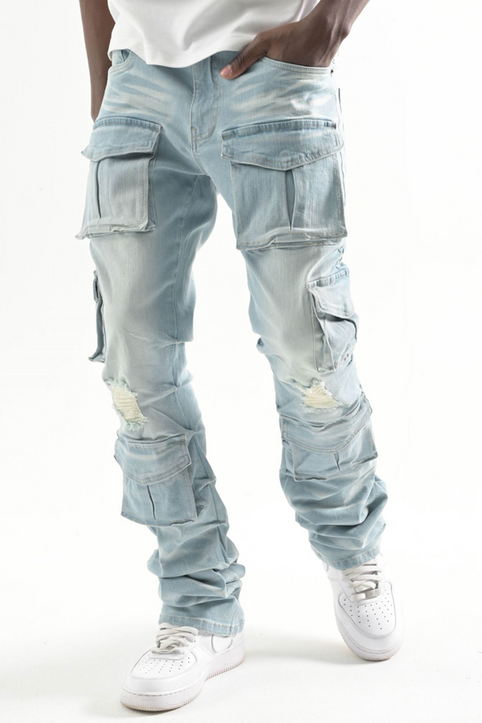 Multi Pocket Stretch Stacked Denim (Tint) (T4111)