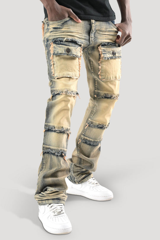 Frayed Multi Pocket Stacked Denim (Dark Indigo) (S3020P)