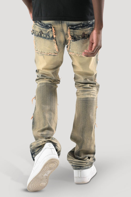 Frayed Multi Pocket Stacked Denim (Dark Indigo) (S3020P)