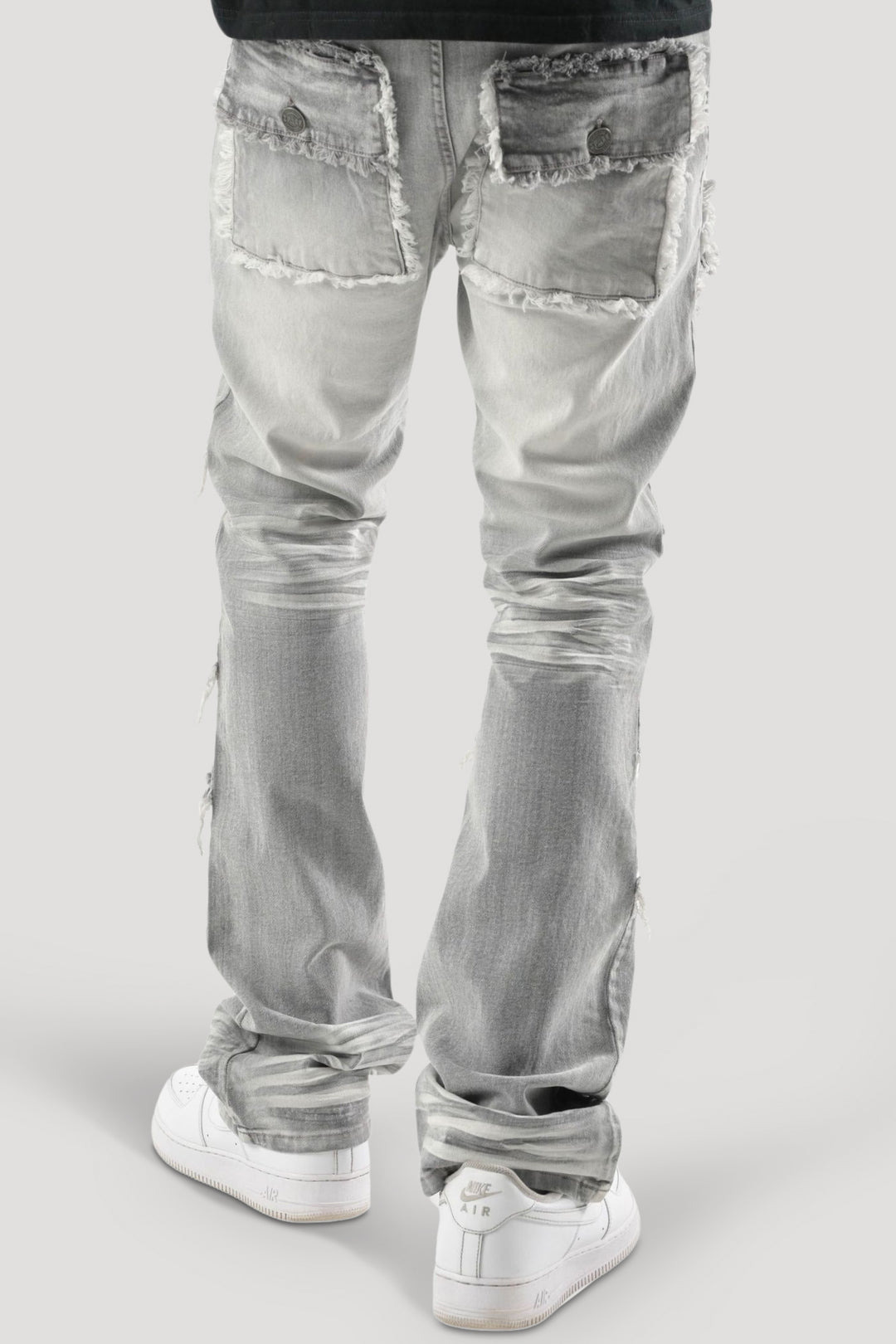Frayed Multi Pocket Stacked Denim (Grey) (S3020P)