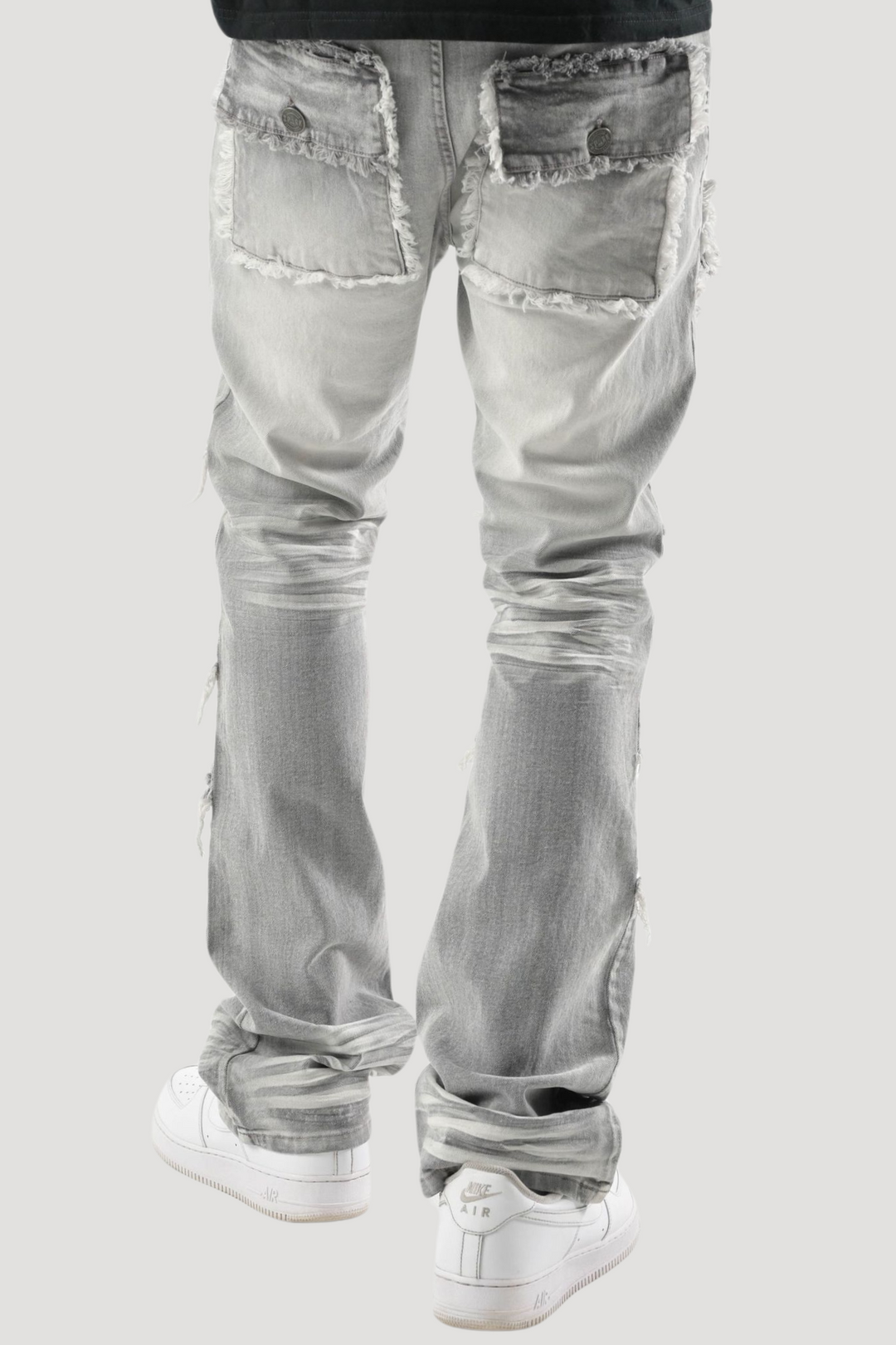 Frayed Multi Pocket Stacked Denim (Grey) (S3020P) - Zamage