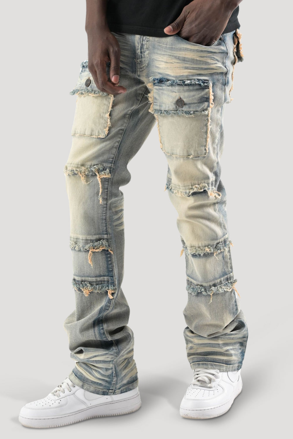 Frayed Multi Pocket Stacked Denim (Tint) (S3020P)