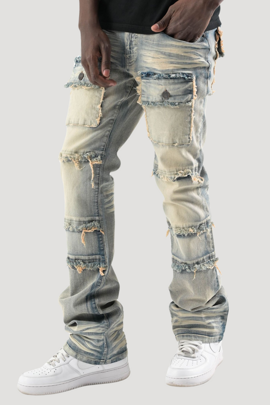 Frayed Multi Pocket Stacked Denim (Tint) (S3020P) - Zamage