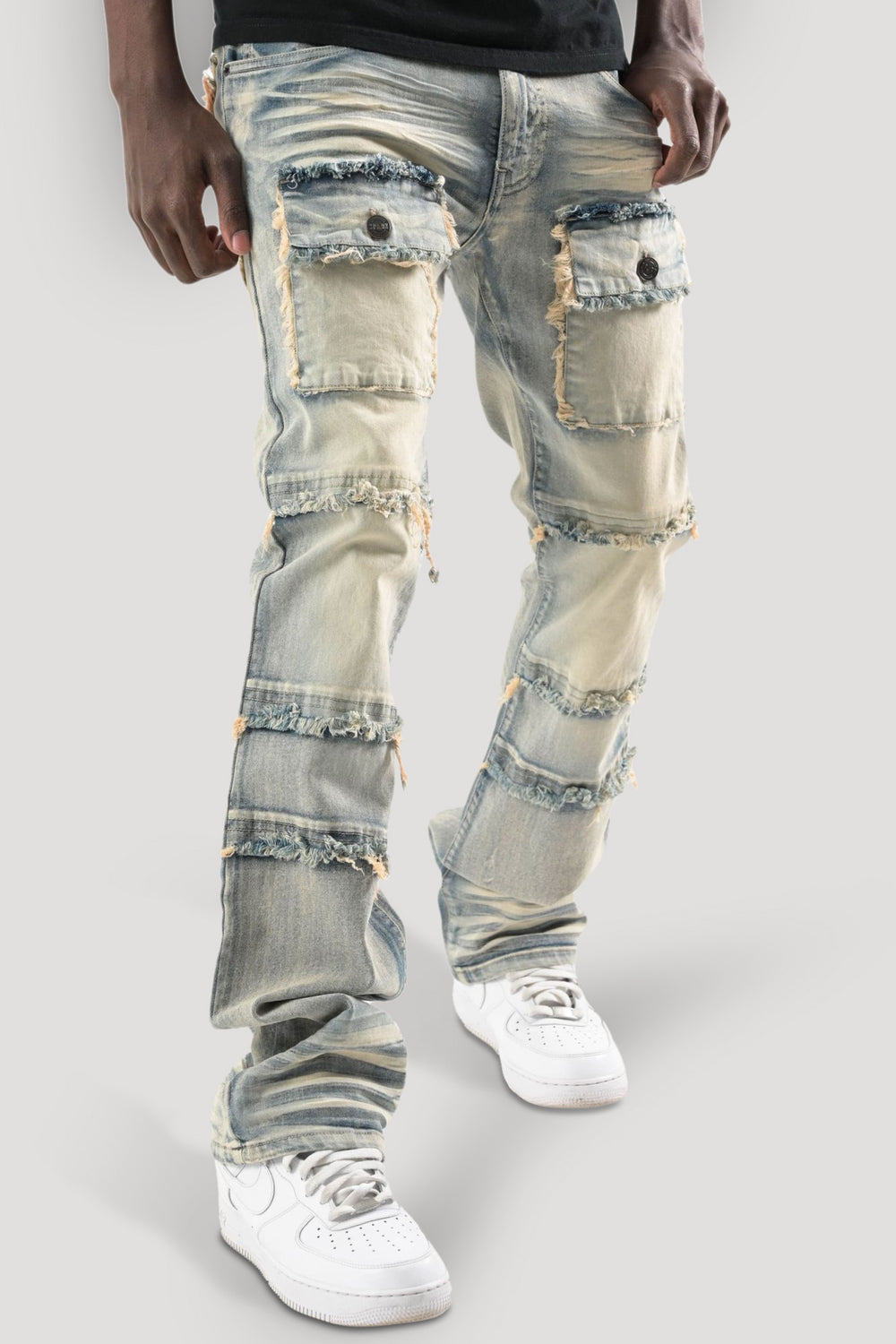 Frayed Multi Pocket Stacked Denim (Tint) (S3020P)