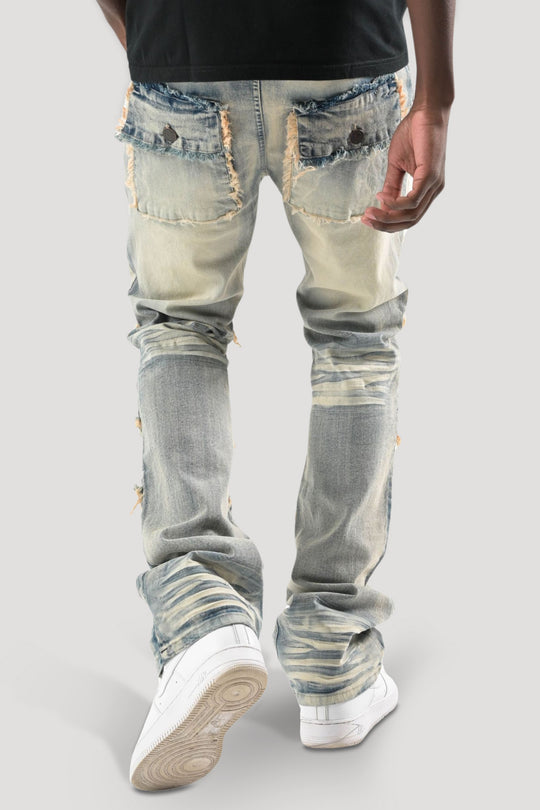 Frayed Multi Pocket Stacked Denim (Tint) (S3020P)