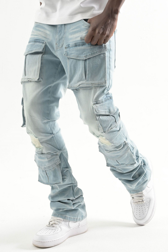 Multi Pocket Stretch Stacked Denim (Tint) (T4111)