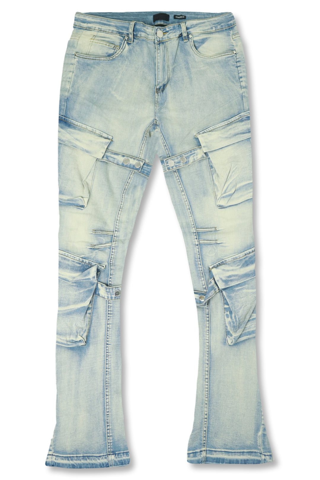 Buckled Cargo Stacked Denim (Light Blue Wash)