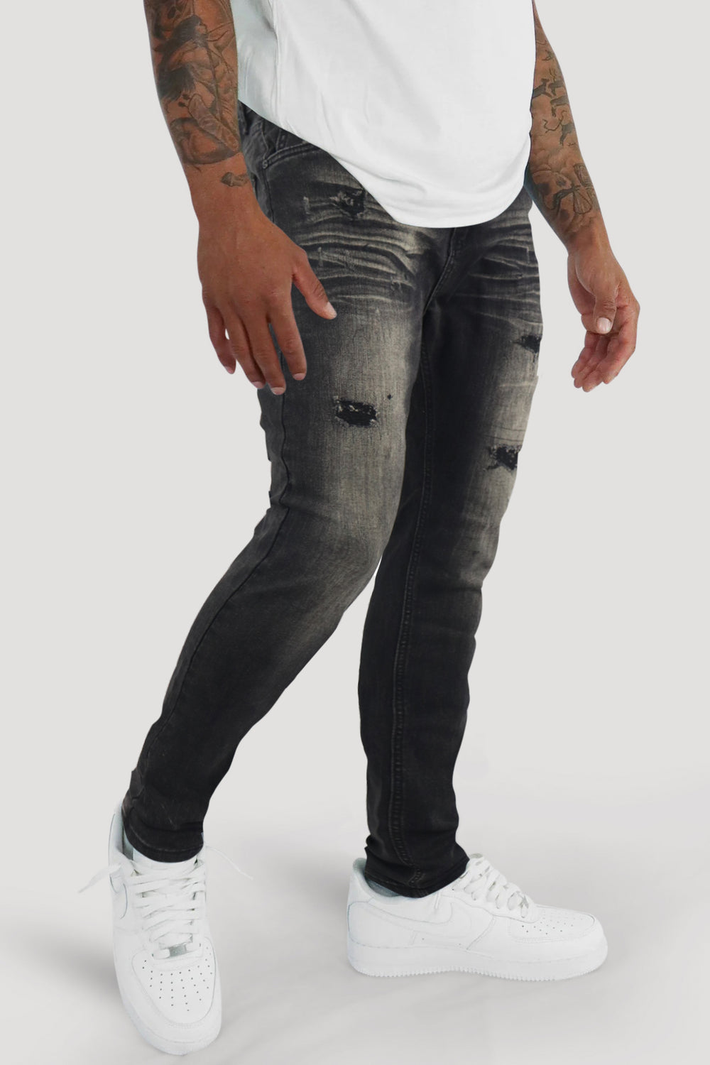 Distressed Slim Fit Denim (Black Wash) (M8344D)