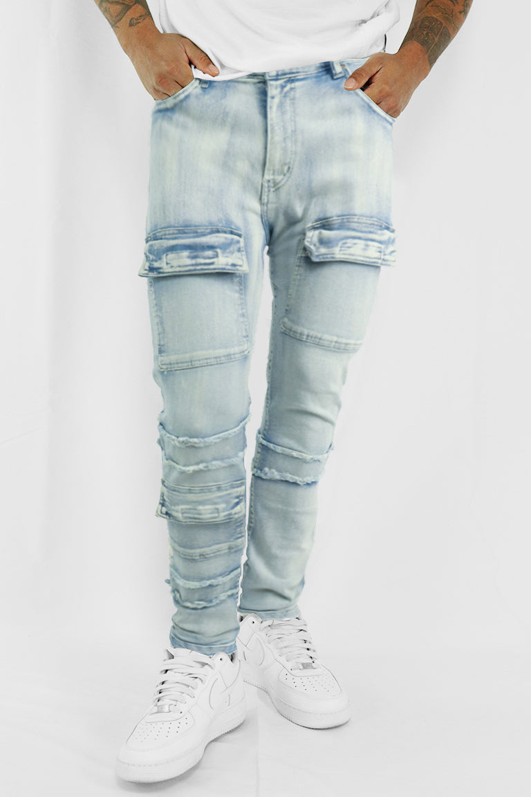 Cargo Shredded Denim (Ice Blue)