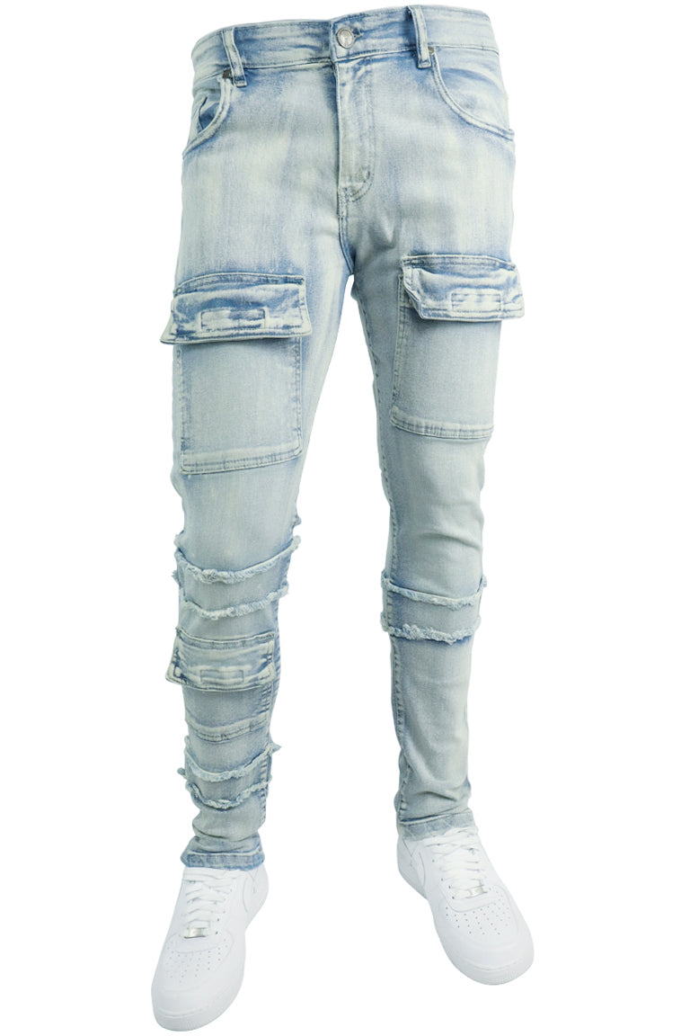 Cargo Shredded Denim (Ice Blue)