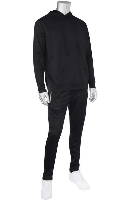 Premium Side Stripe Zip Pocket Track Pants (Black - Black) - Zamage