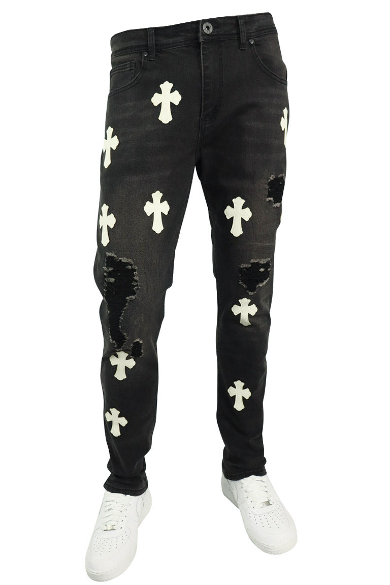 Crossed Patched Denim (Black-White)