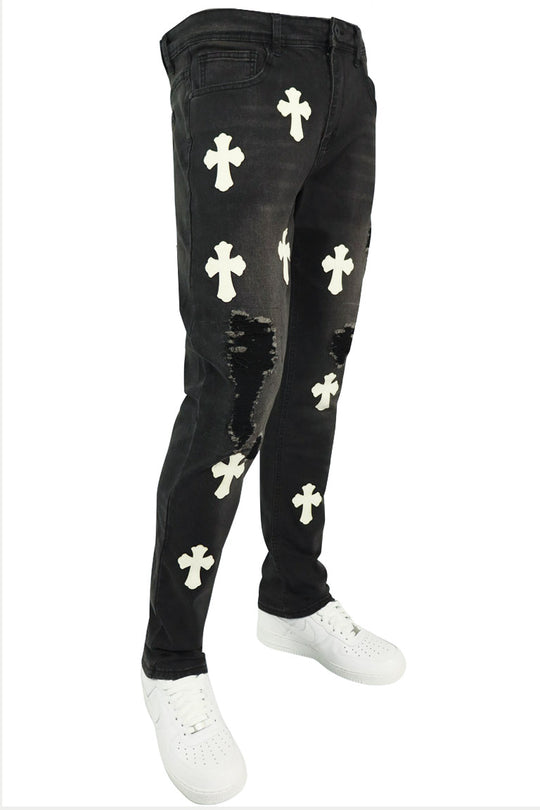 Crossed Patched Denim (Black-White)