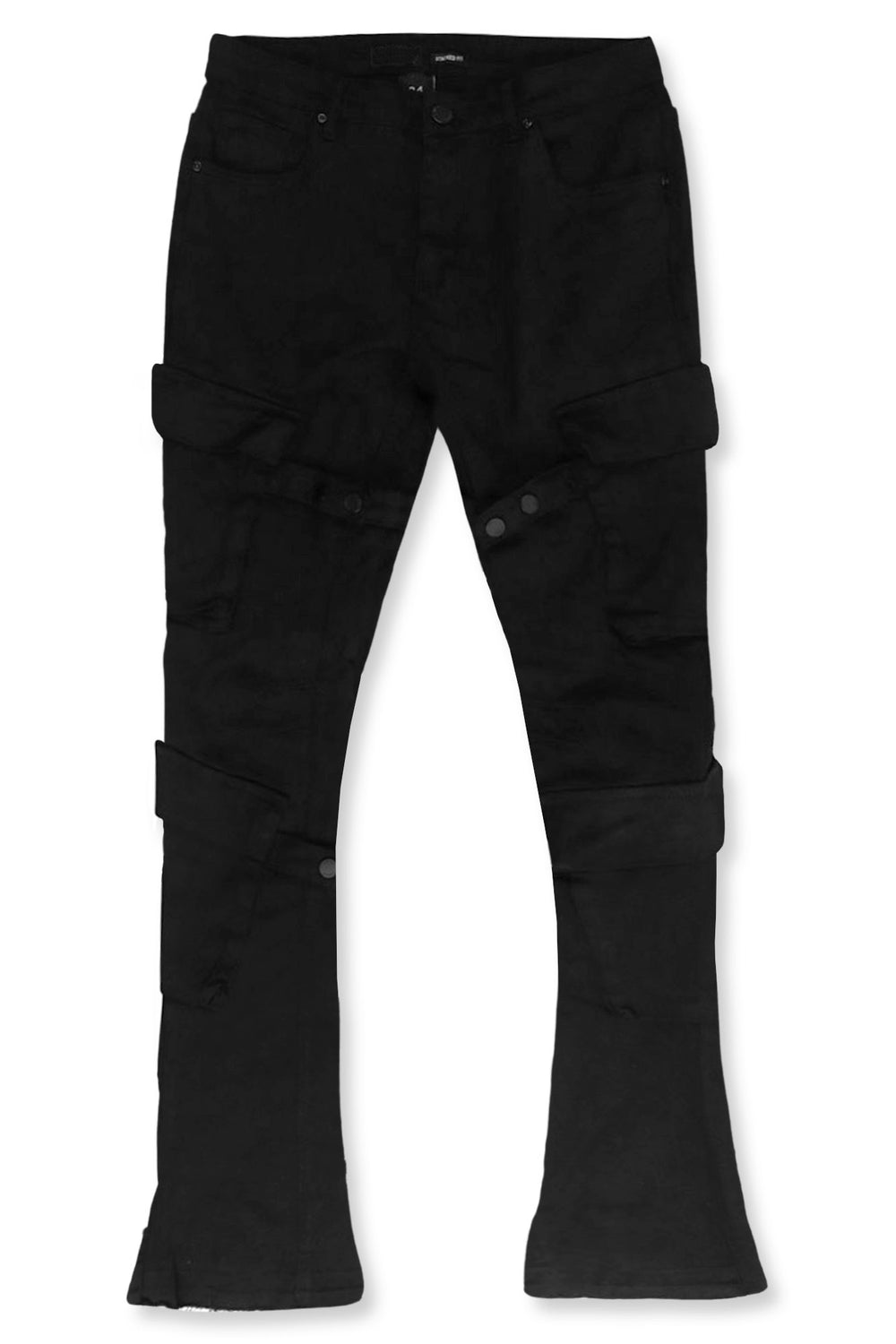 Buckled Cargo Stacked Denim (Jet Black)