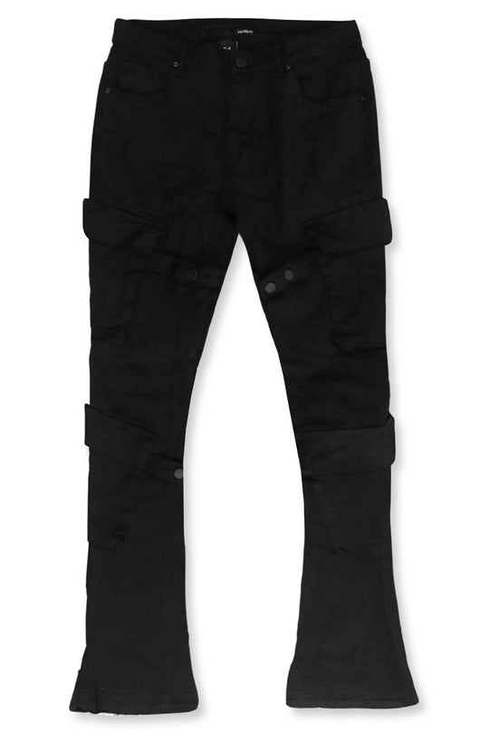 Buckled Cargo Stacked Denim (Jet Black)