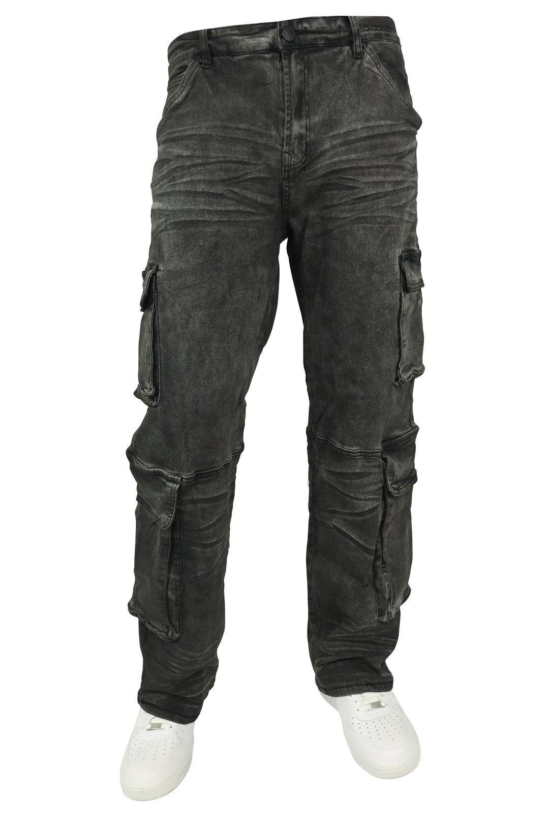 Relaxed Cargo Baggy Fit Denim (Zwart Bleek) (M8256D)