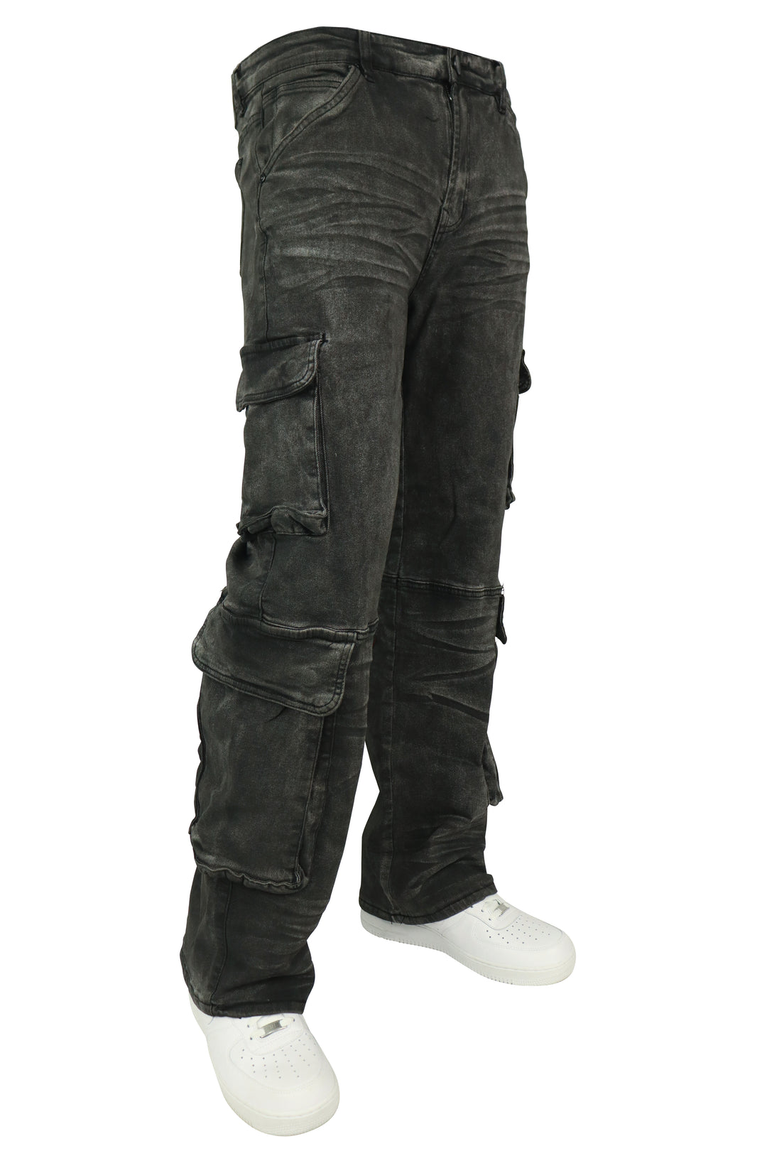 Relaxed Cargo Baggy Fit Denim (Zwart Bleek) (M8256D)