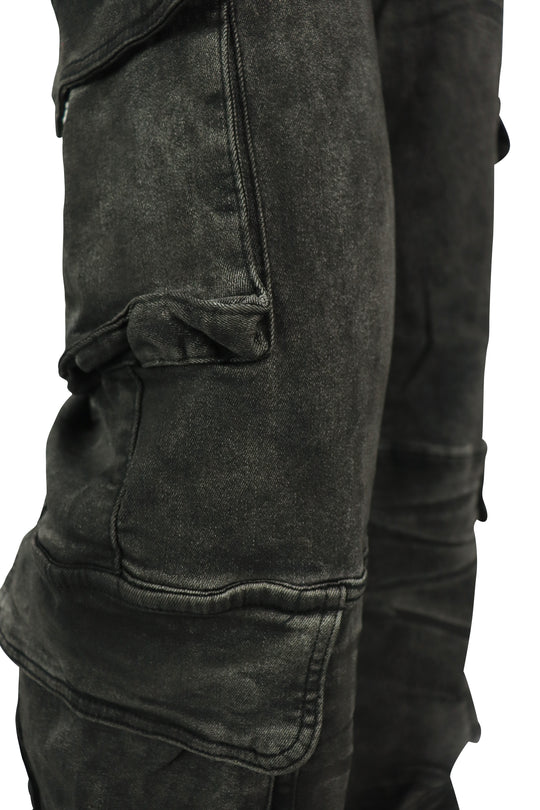 Relaxed Cargo Baggy Fit Denim (Black Bleach) (M8256D)