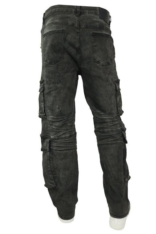 Relaxed Cargo Baggy Fit Denim (Black Bleach) (M8256D)