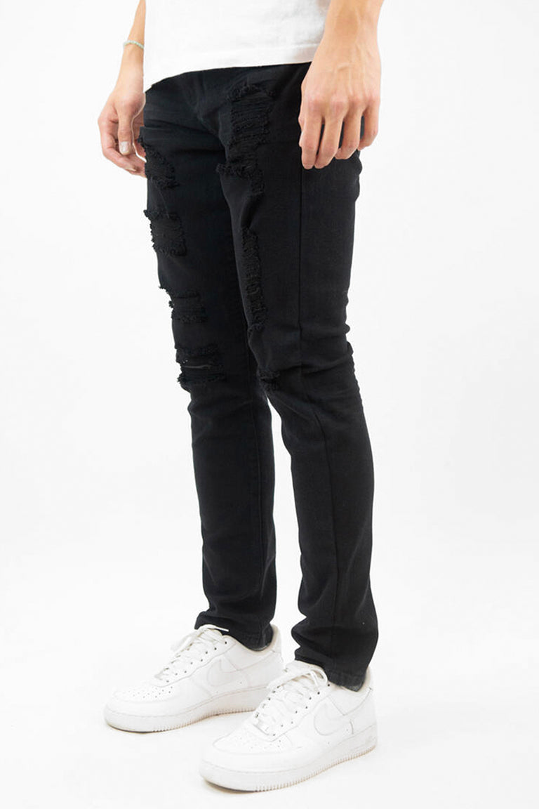 From The Trenches Ripped & Repaired Denim (Black) (100-620) - Zamage